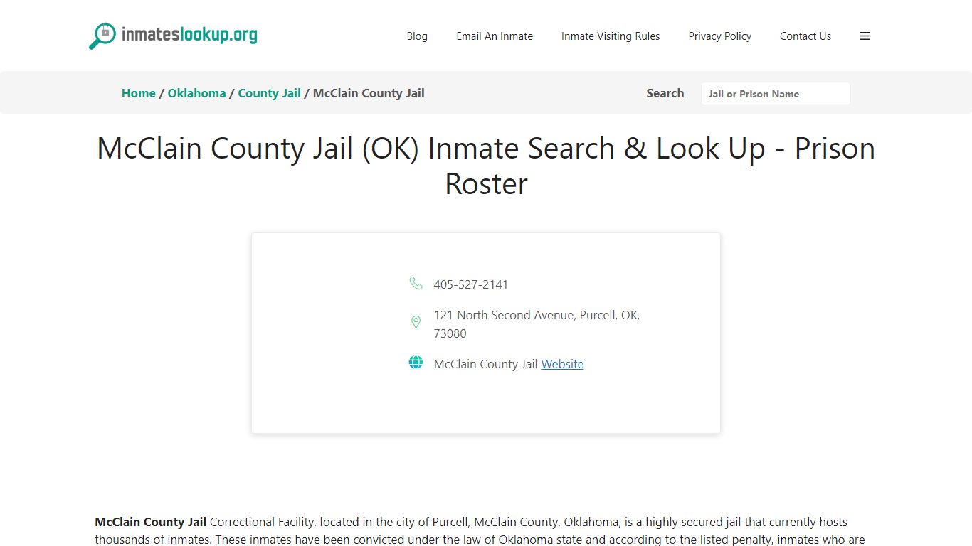 McClain County Jail (OK) Inmate Search & Look Up - Prison Roster